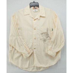 VTG Bis Gene Ewing Beige Button Front Shirt Womens Small Embroidered Boho